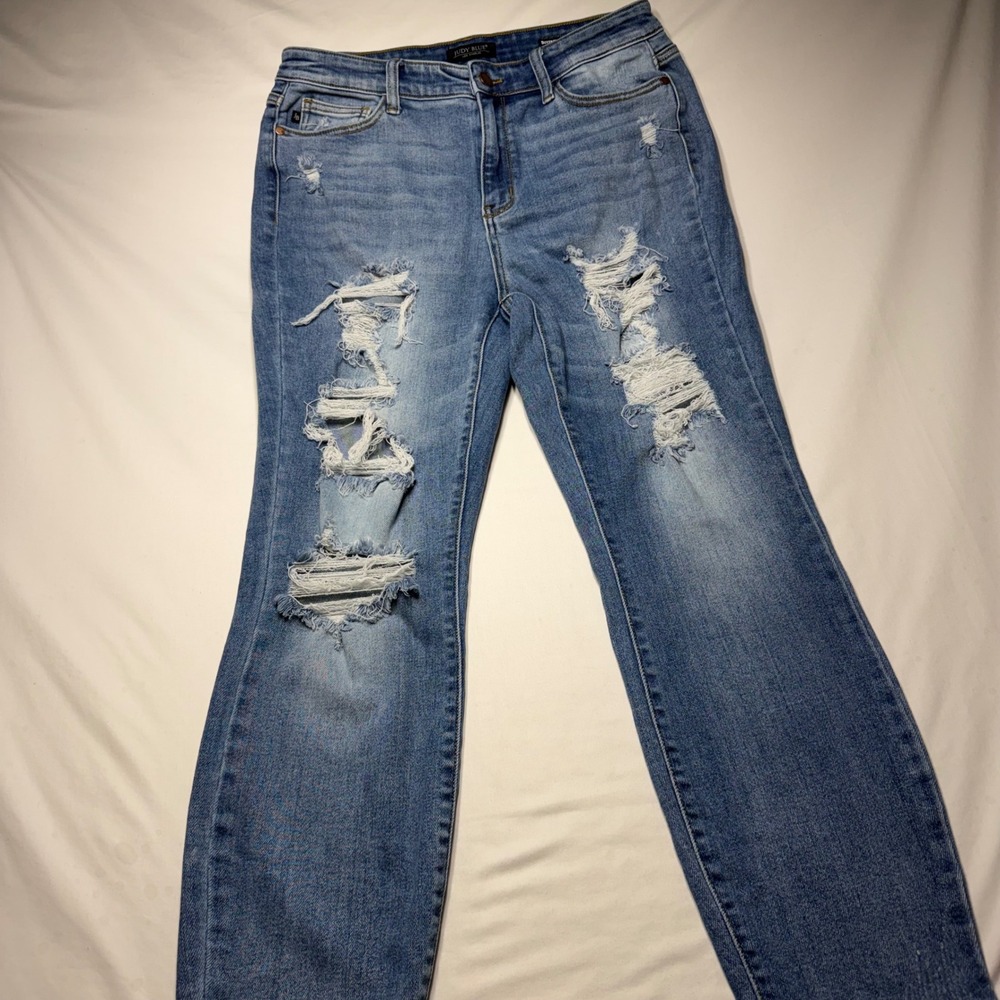 Judy Blue Boyfriend Fit Distressed Ripped Jeans Medium Wash JB82170LT Size 9/29